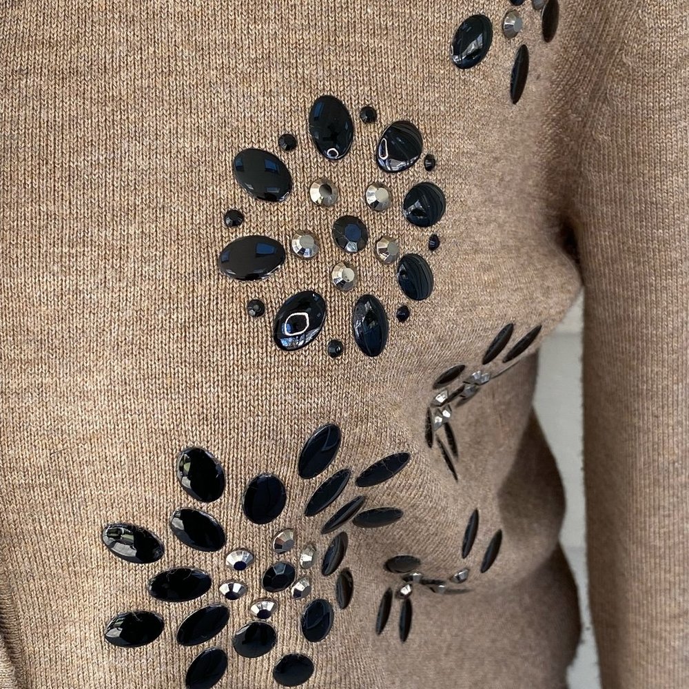 Debbie Morgan Jeweled Cardigan Sweater Suede Brown Size M - Picture 6 of 8